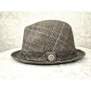 Men's Trevero Fedora Brown Tan Orange Glen Plaid Size Small